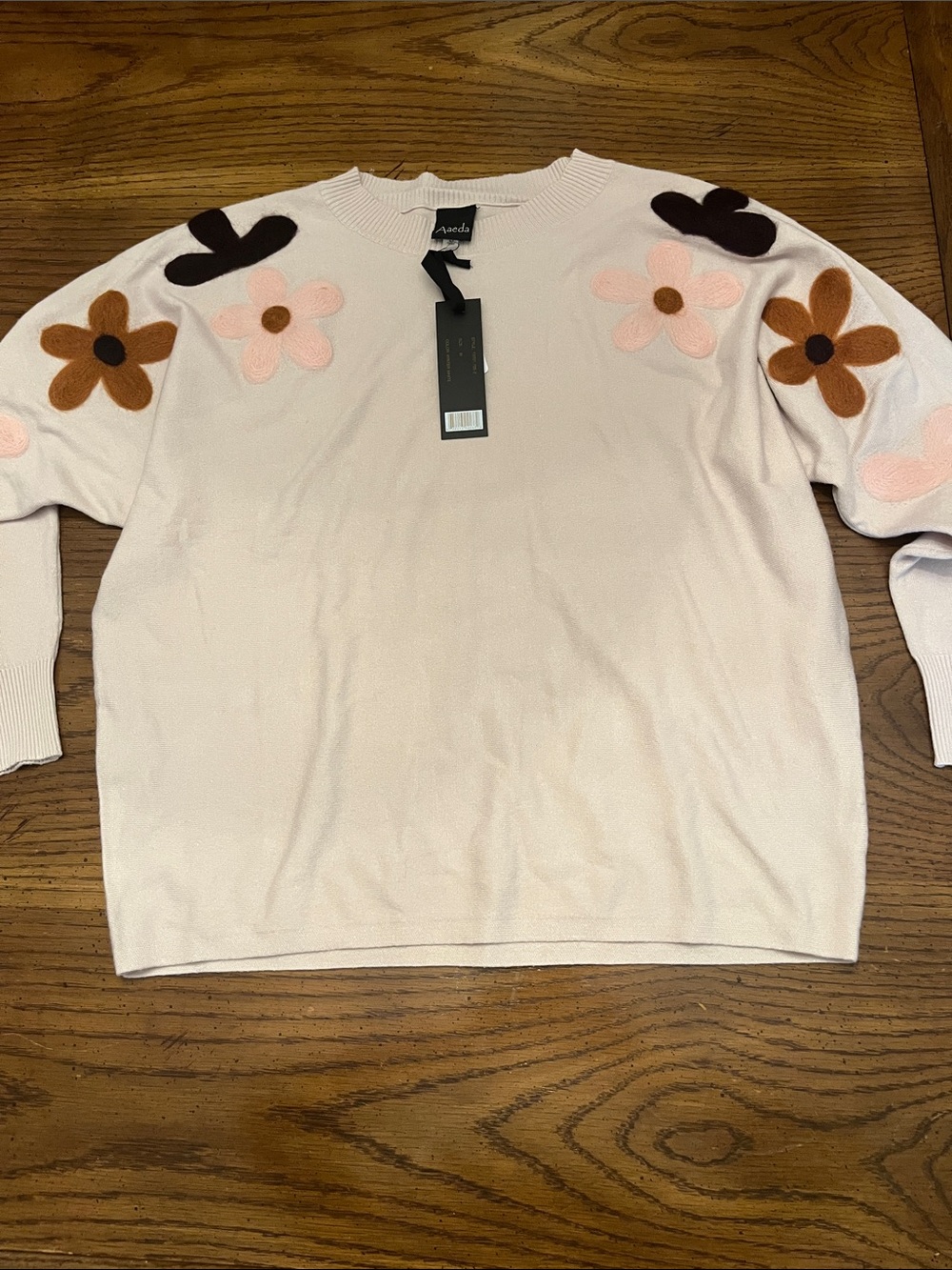 Aaeda Cream Floral Applique Sweater, size medium, new with tags